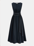 Cotton Linen Sleeveless Belted Maxi Dress