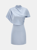 High Neck Satin Cape Sleeve Mini Dress