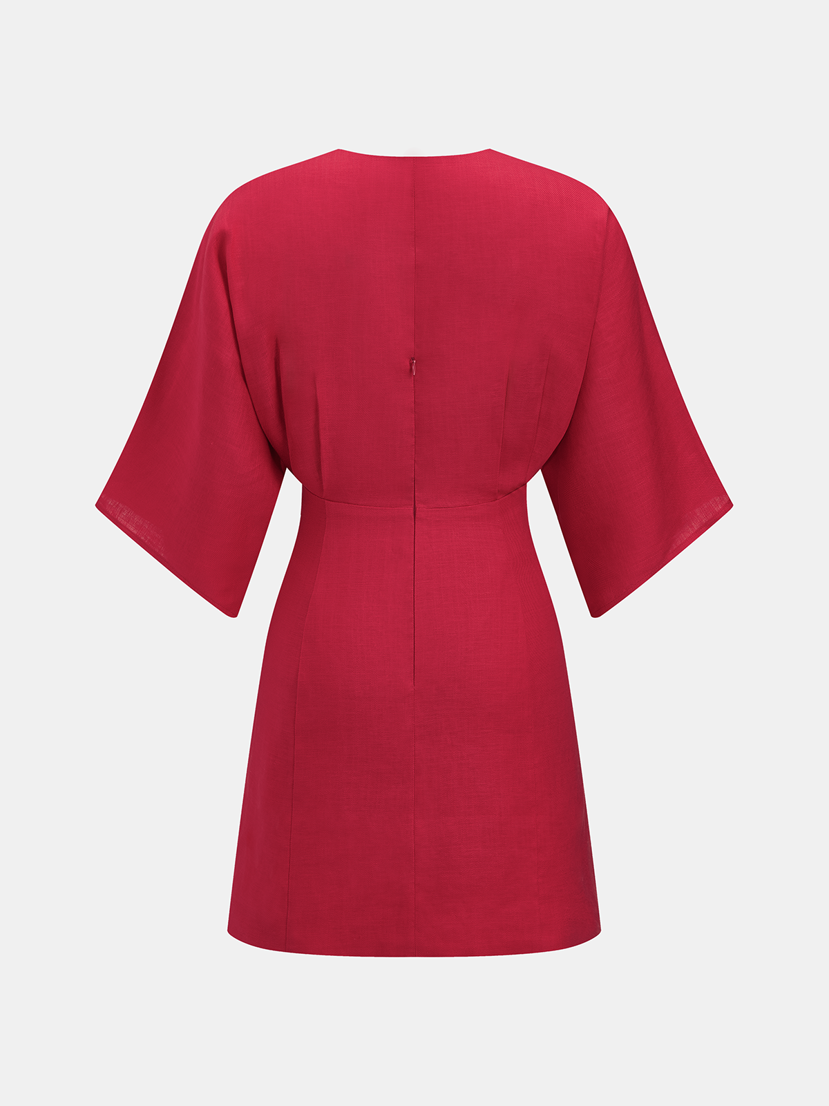 Linen Blend V Neck Embellished Mini Dress
