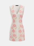 Cotton Linen Sleeveless Floral Mini Dress