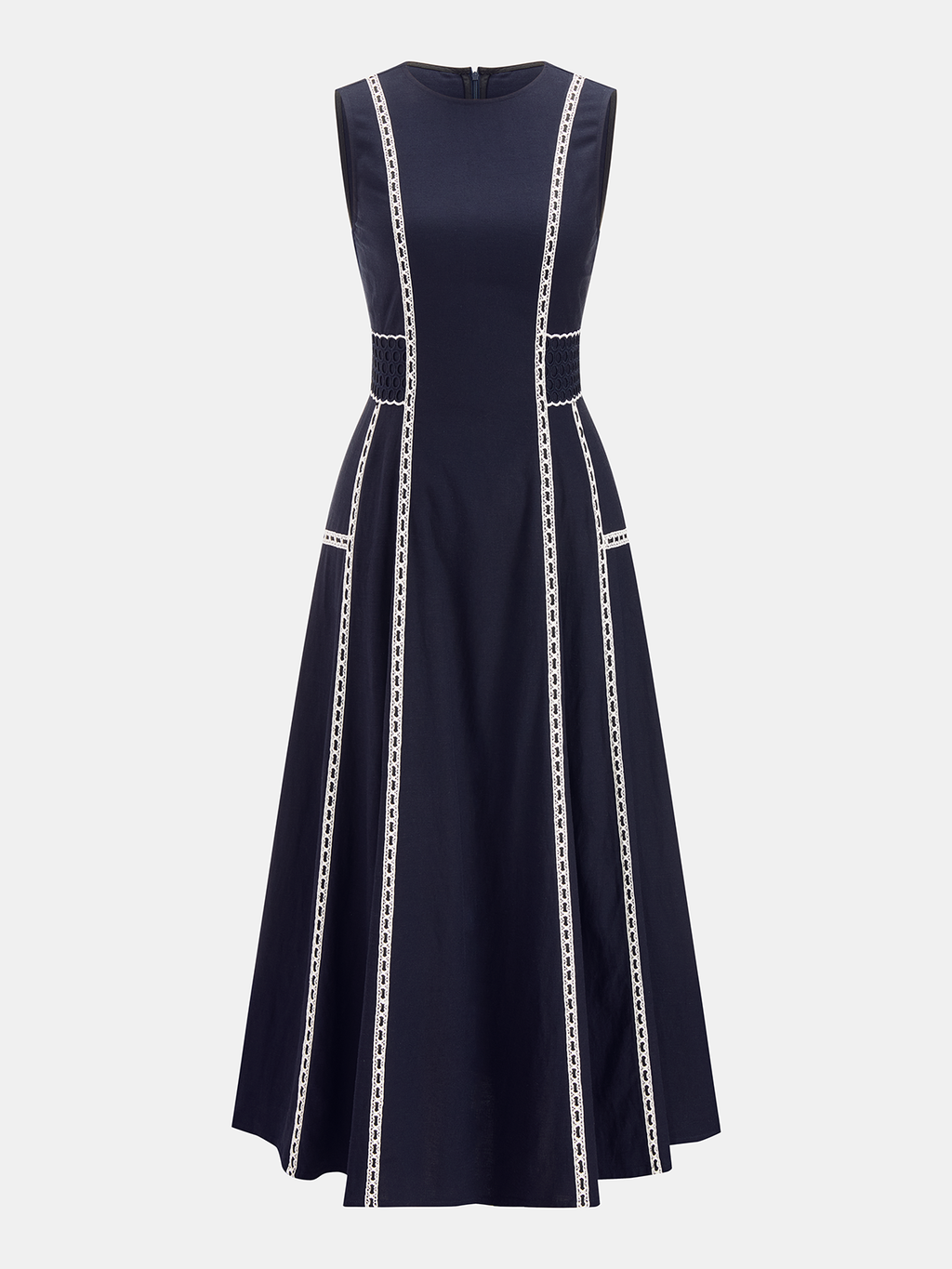 Contrast Lace Trim Sleeveless Midi Dress