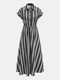 Striped Short Sleeve Maxi Shirt Dress