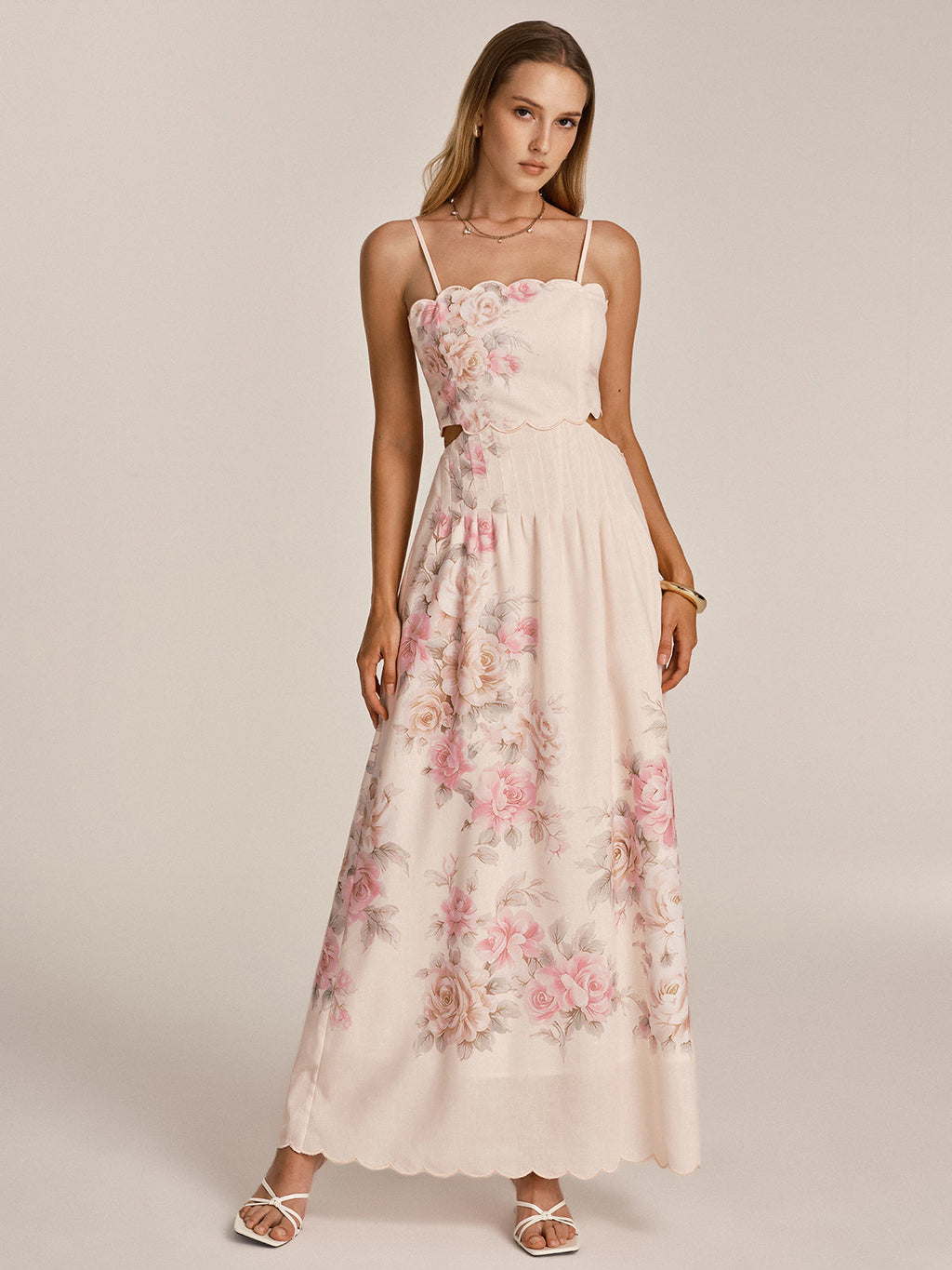 Floral Print Cut-Out Cami Maxi Dress