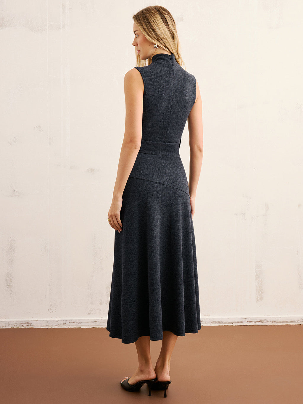 High Neck Sleeveless Belted Maxi Dress