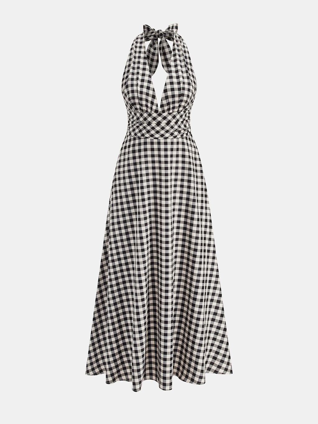 Gingham Halter Cotton Blend Maxi Dress