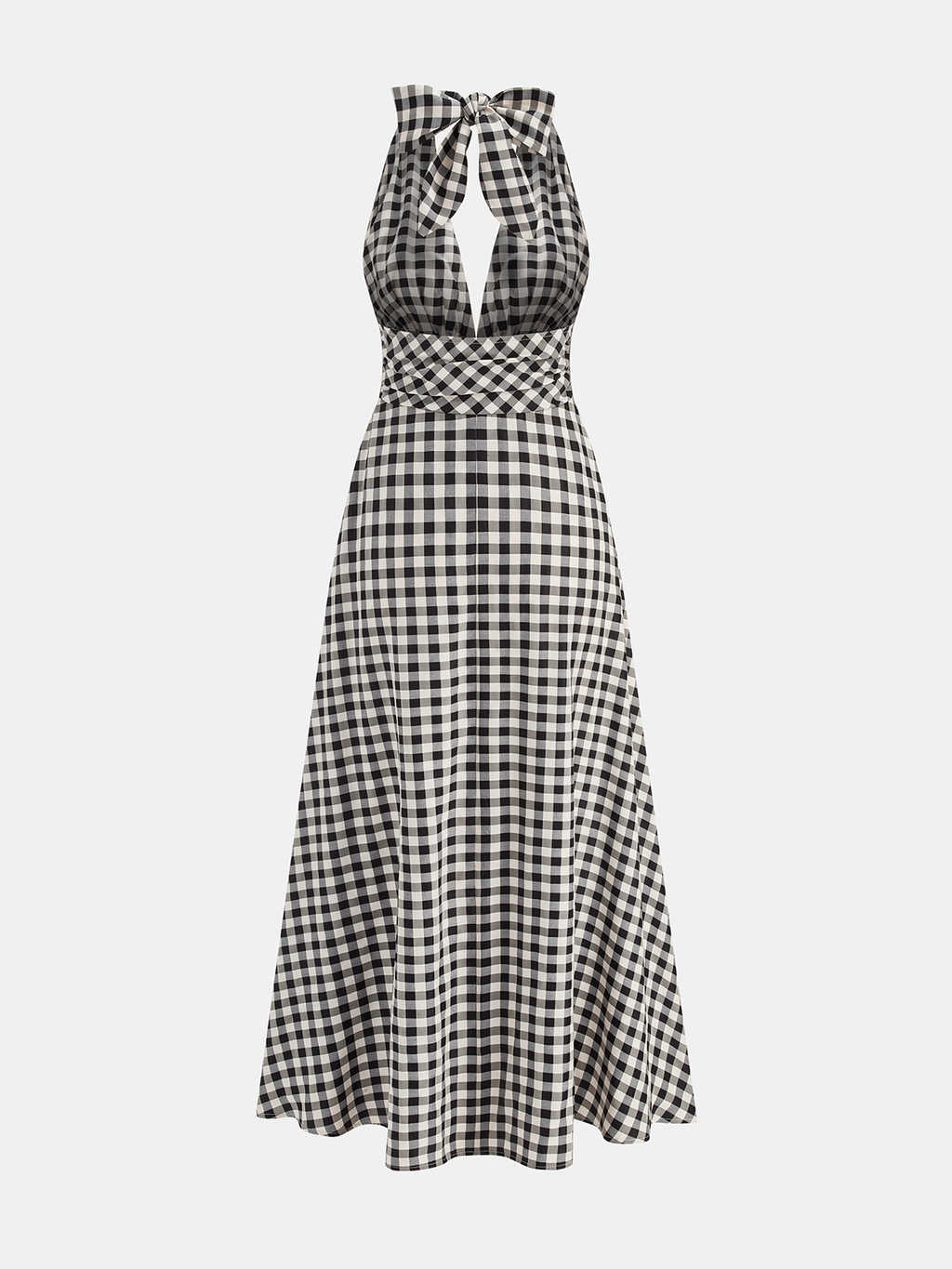Gingham Halter Cotton Blend Maxi Dress