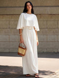 Cape-Sleeve Belted Wide-Leg Jumpsuit