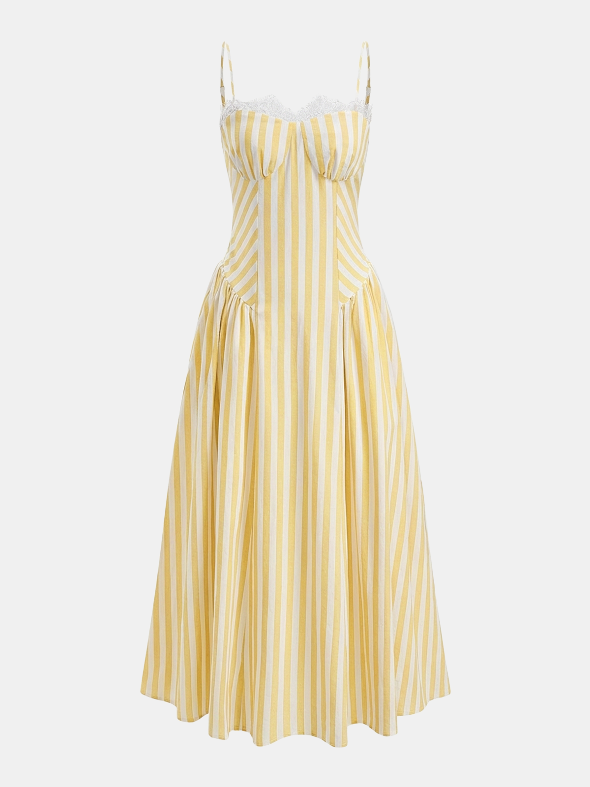Lace Trim Striped Cotton Cami Maxi Dress