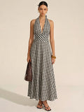 Gingham Halter Cotton Blend Maxi Dress