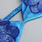 Black Satin Sequin A-Line Evening Gown with V-Neck & Open Back