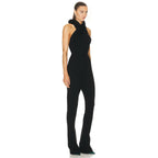 Luxury Black Hooded Halter Backless Wide-Leg Jumpsuit