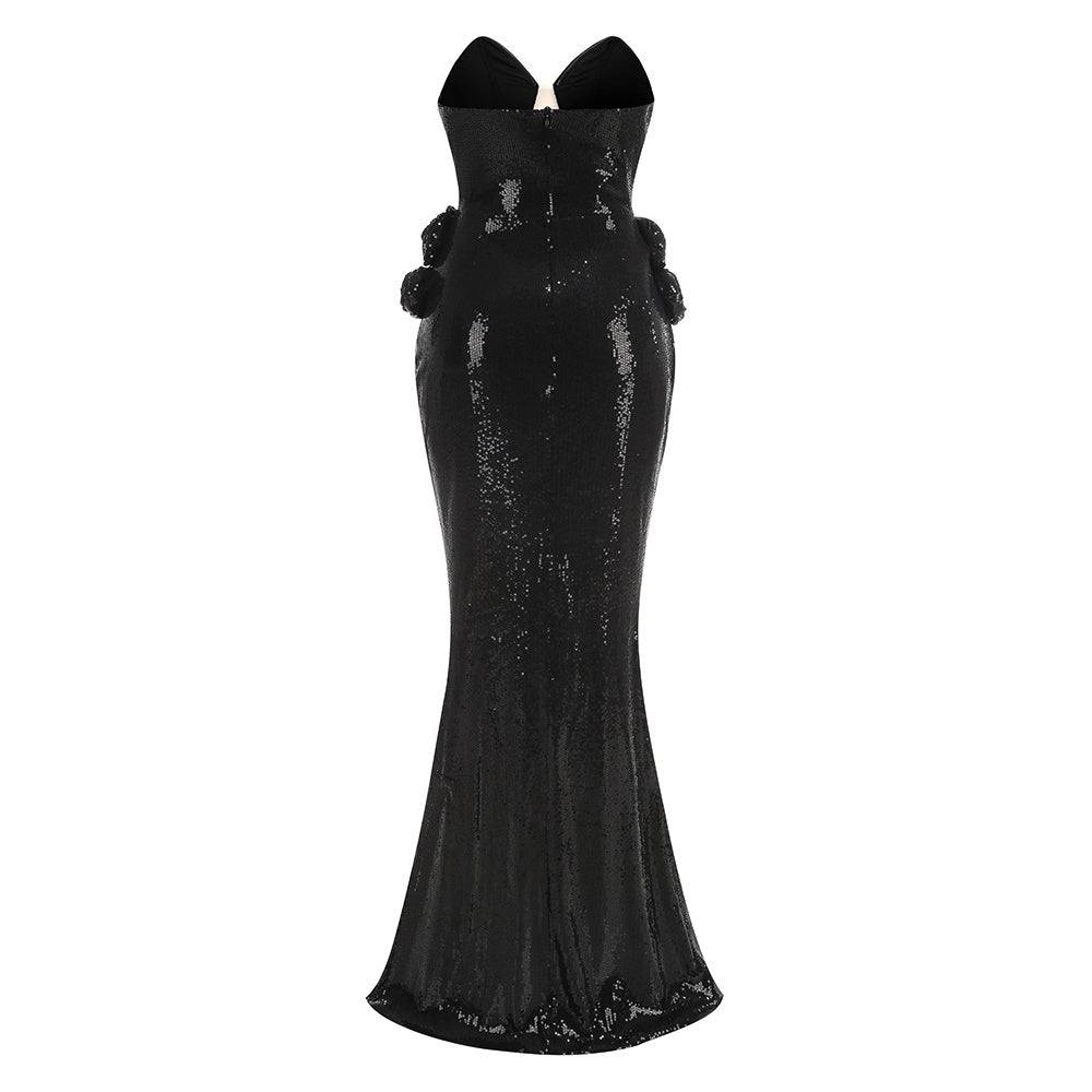 Black Sequin Plunging V-Neck Mermaid Gown