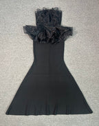 Black Strapless Tulle Ruffle Peplum Mermaid Gown