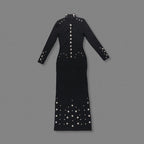 Turtleneck Embellished Slim-Fit Maxi Gown (Black/White)