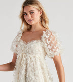 Butterfly Embellished Tulle A-Line Mini Dress (Ivory)