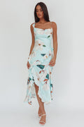 Sunshine Eternity Asymmetric Neckline Ruffle Maxi Dress Floral Mint