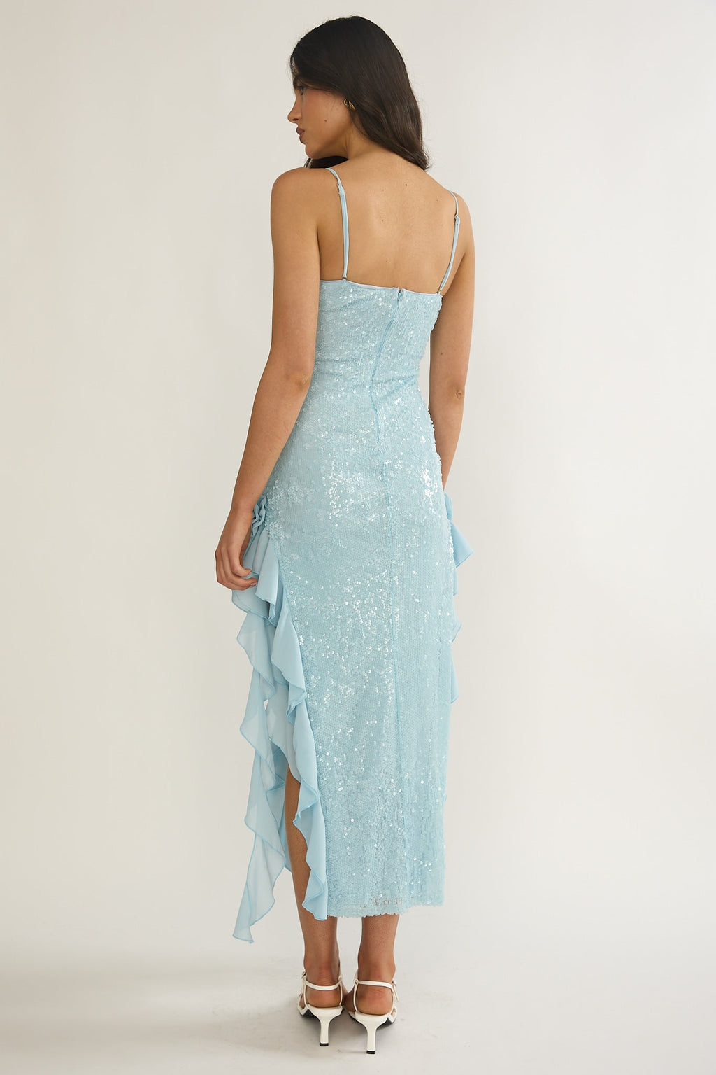 Sky's The Limit Ruffle Maxi Dress Sequin Blue