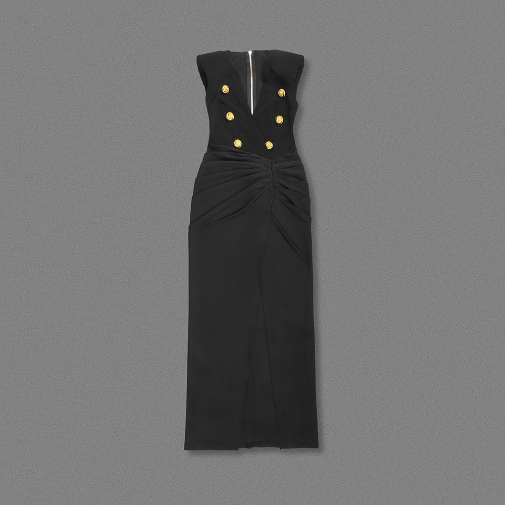 Black Double-Breasted Gold Button Gown