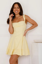 Sunny Linen-Blend Resort Mini Dress (Lemon Yellow)
