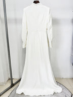 Navy Blue Satin Evening Gown with Crystal Embellishments & Sweetheart Neckline