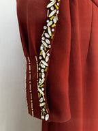 Navy Blue Satin Evening Gown with Crystal Embellishments & Sweetheart Neckline