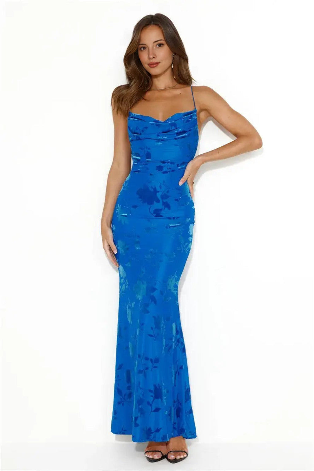 Printed spaghetti strap floor-length dress