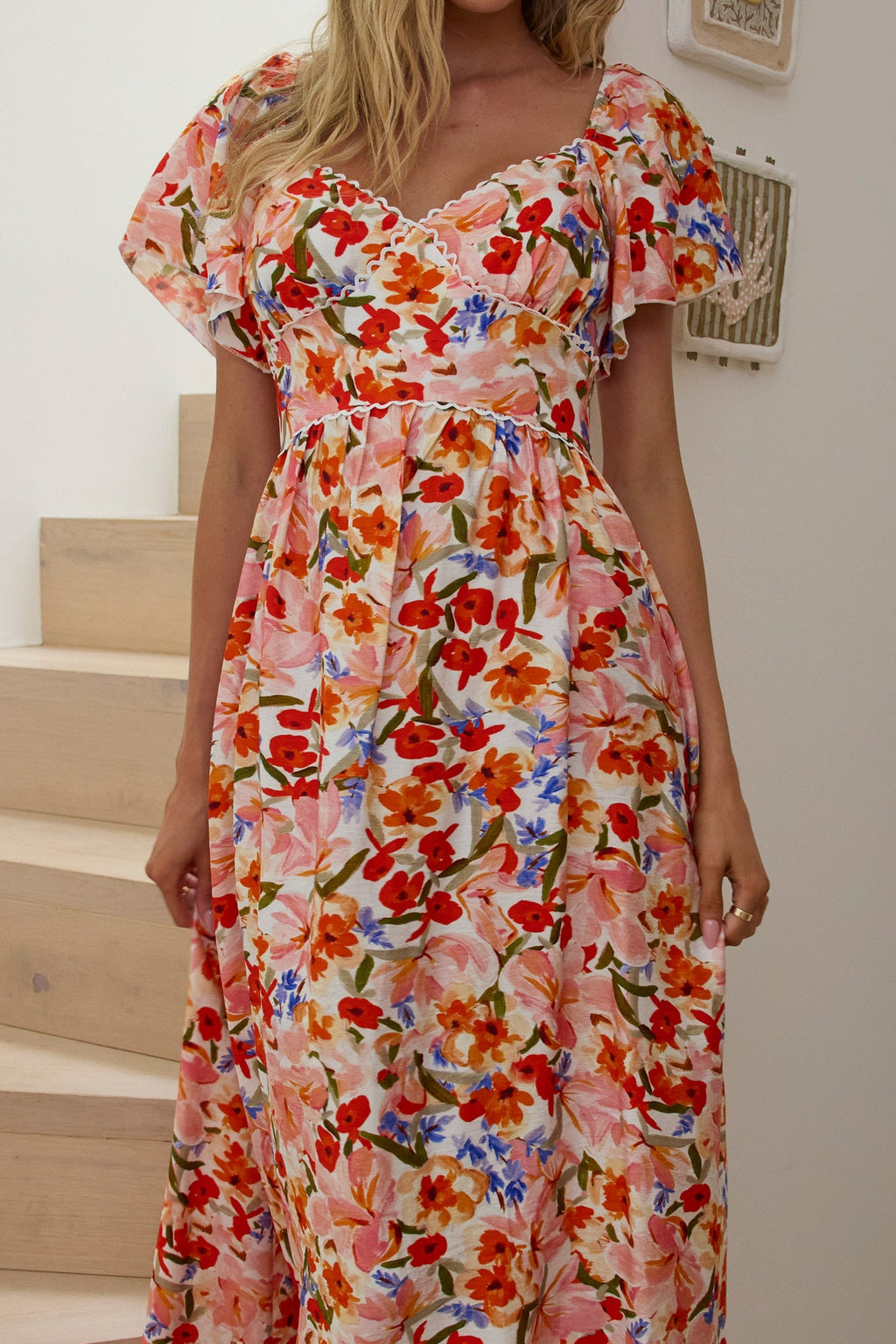 Carynna Flutter Sleeve Maxi Dress Floral Red