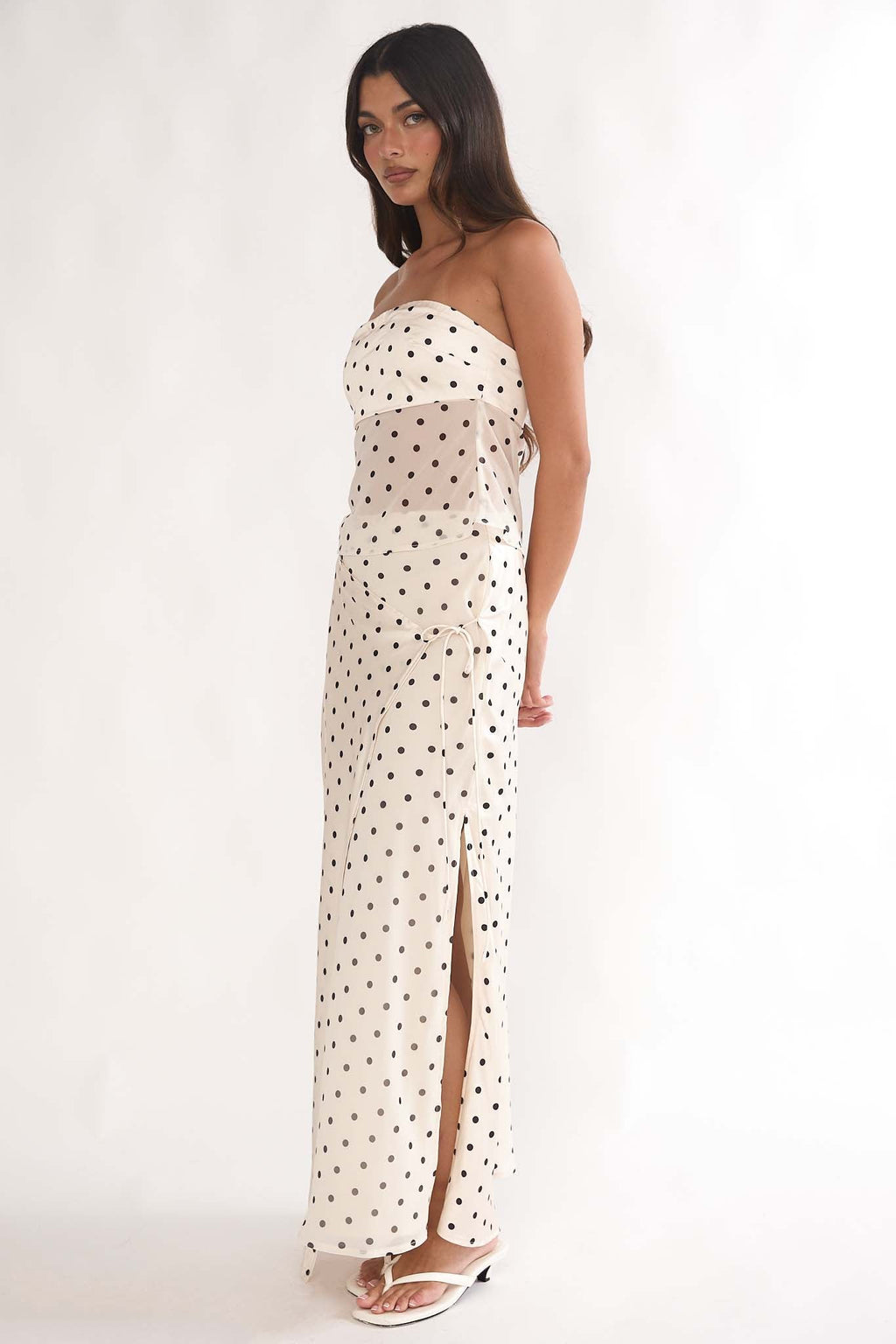 Jerica Wrap Front Maxi Skirt Polka Dot Beige