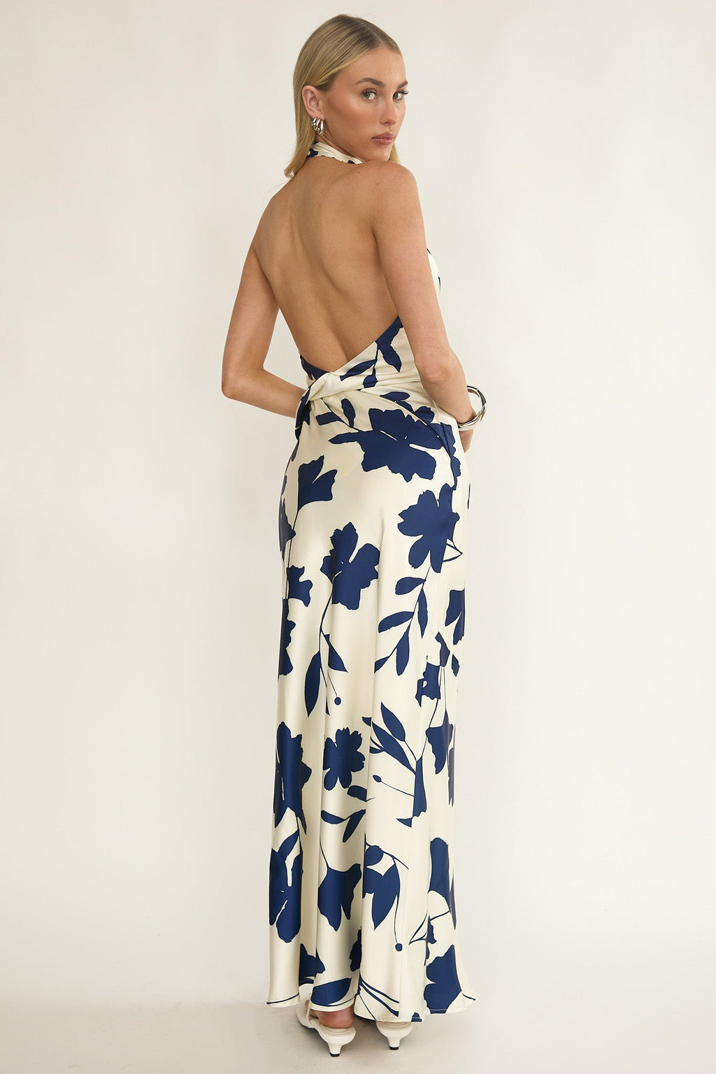 Elowis Cowl Halterneck Maxi Dress Floral Beige