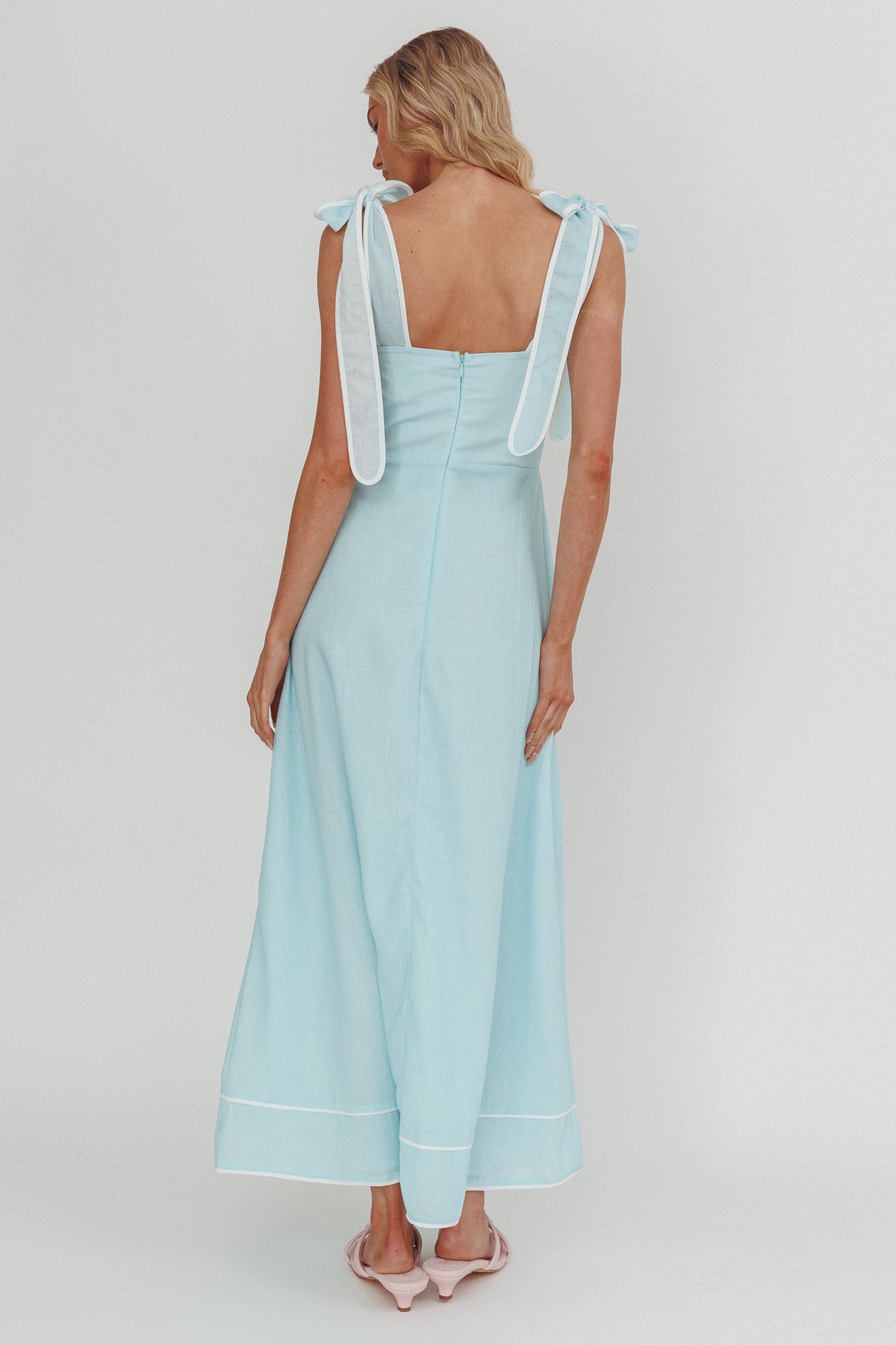 Averin Tied Shoulder Maxi Dress Flower Mint