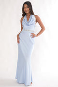 Scotlyn Applique Trim Halter Maxi Dress Blue