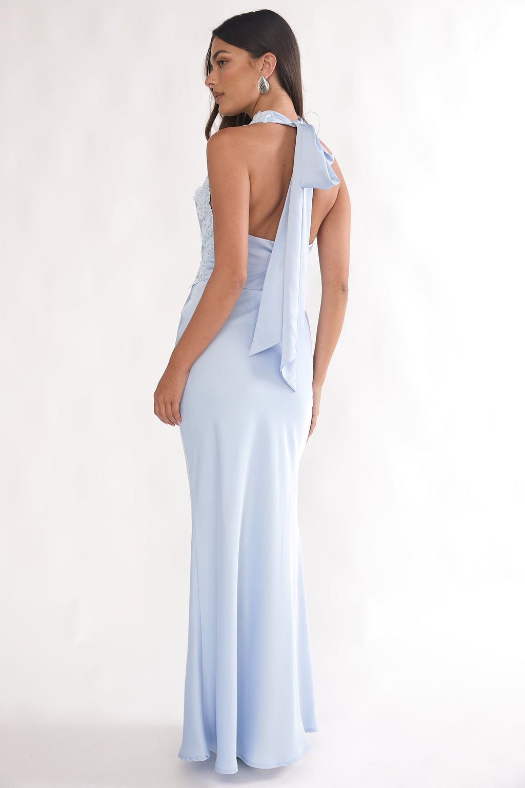 Scotlyn Applique Trim Halter Maxi Dress Blue