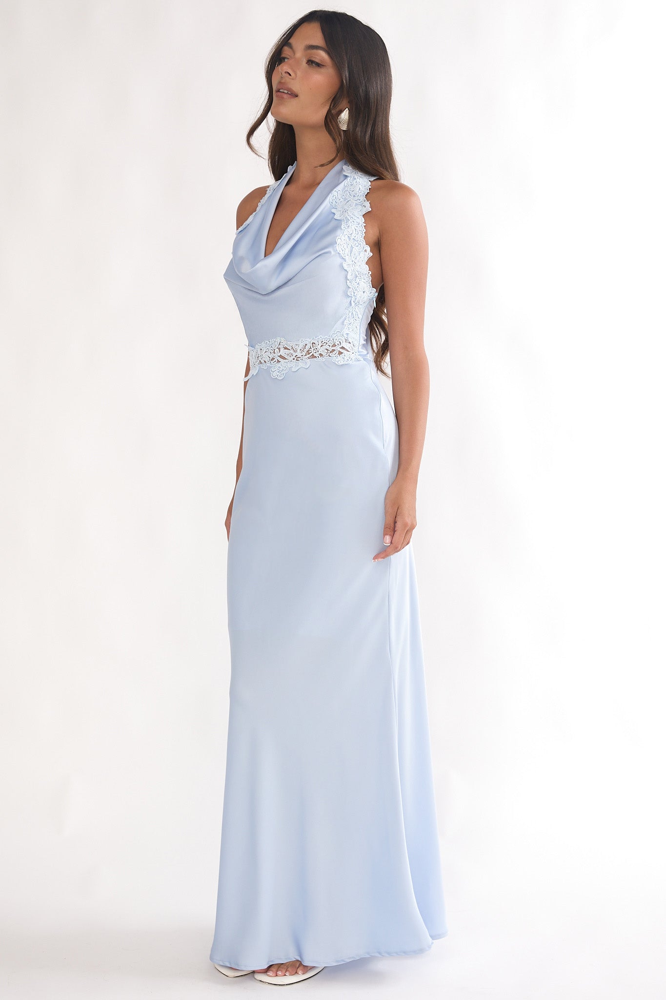 Scotlyn Applique Trim Halter Maxi Dress Blue