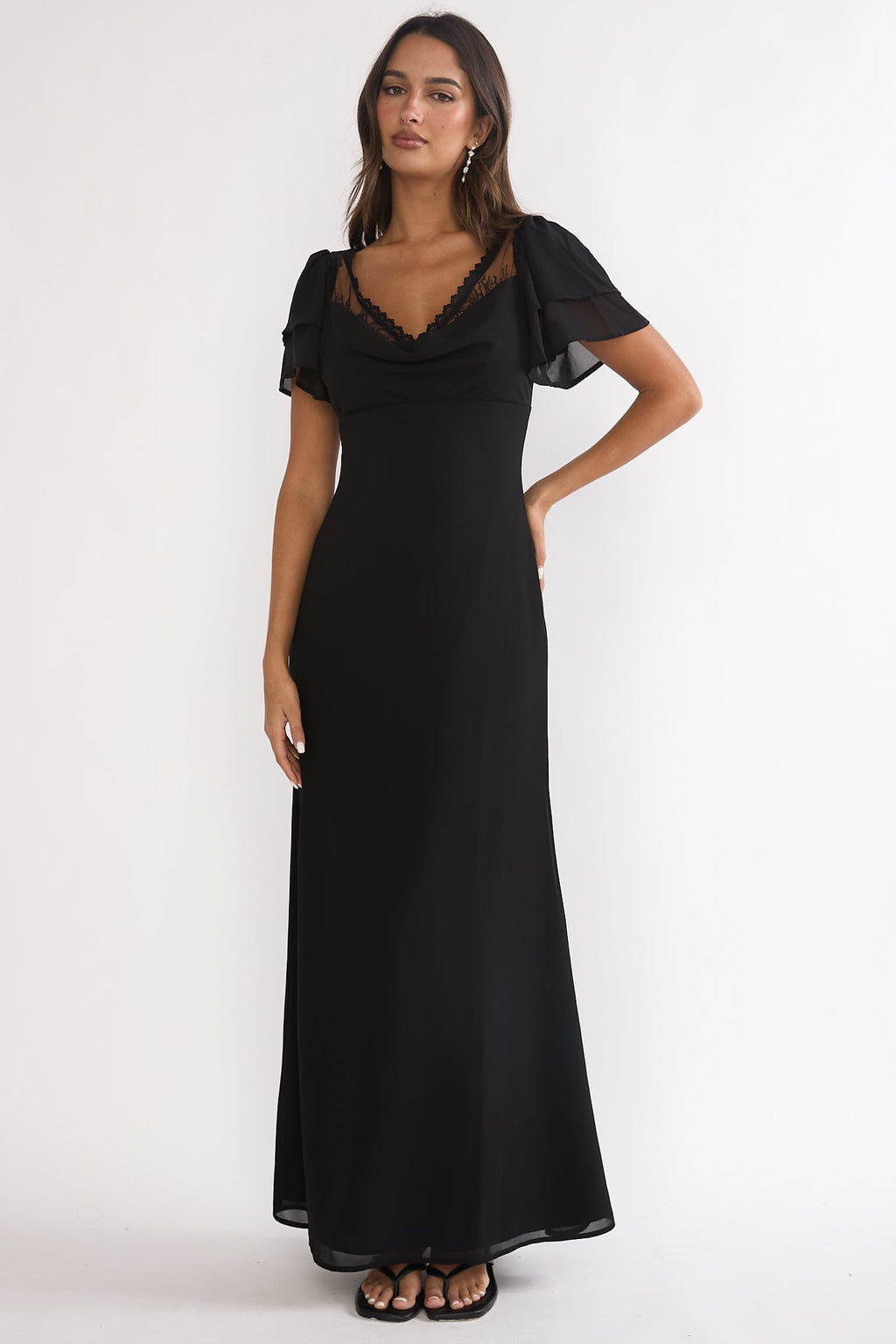 Elorin Lace Trim Maxi Dress Black