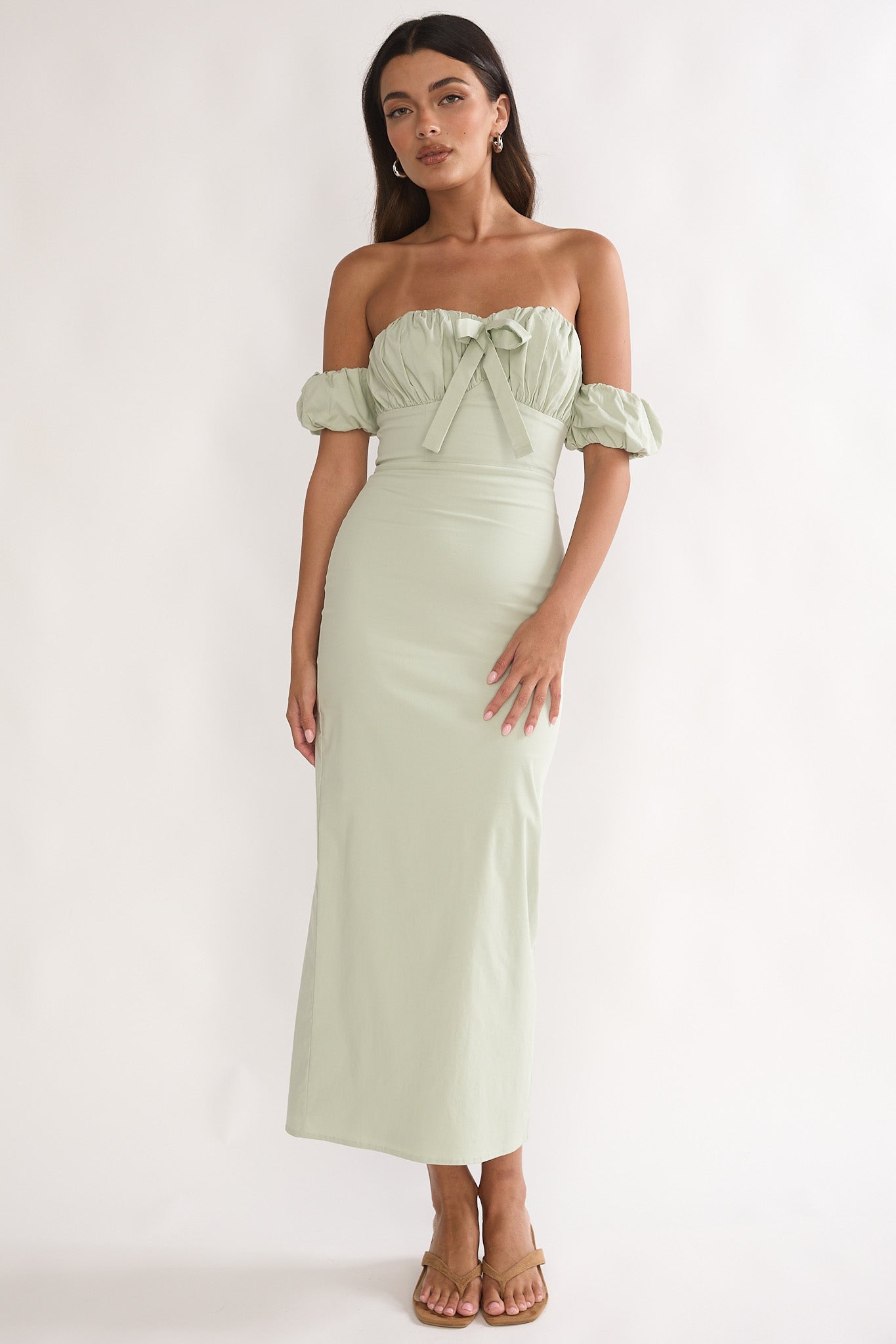 Maelis Off-Shoulder Puff Sleeve Maxi Dress Sage