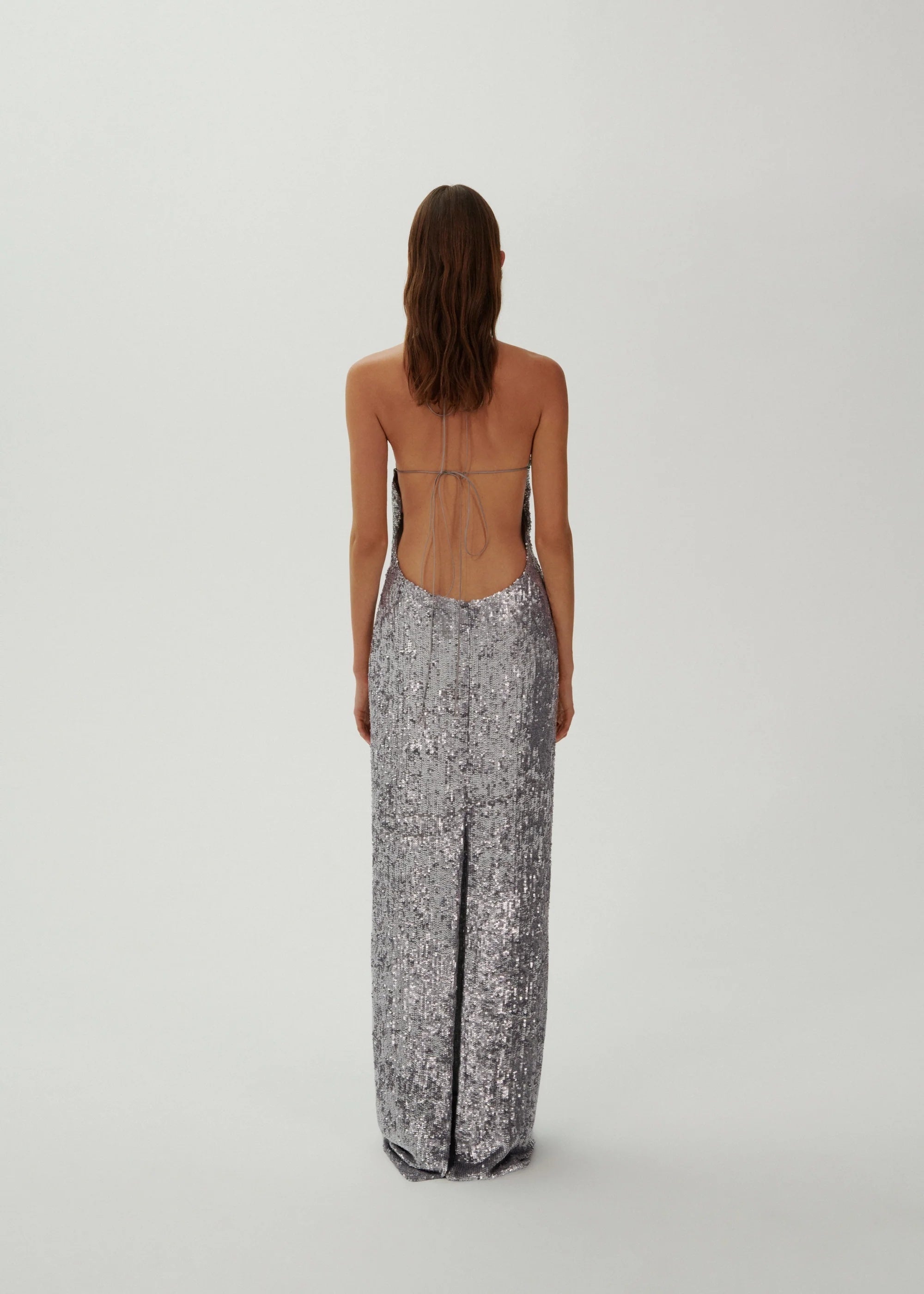 Silver Sequin Halter Gown