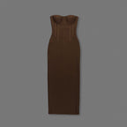 Espresso Brown Strapless Corset Maxi Gown