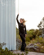 Turtleneck Embellished Slim-Fit Maxi Gown (Black/White)