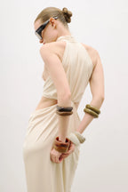 Cream Halter Cutout Ruched Maxi Gown