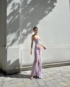 Floor-Length Satin Evening Gown | Sweetheart Neckline & Beaded Details