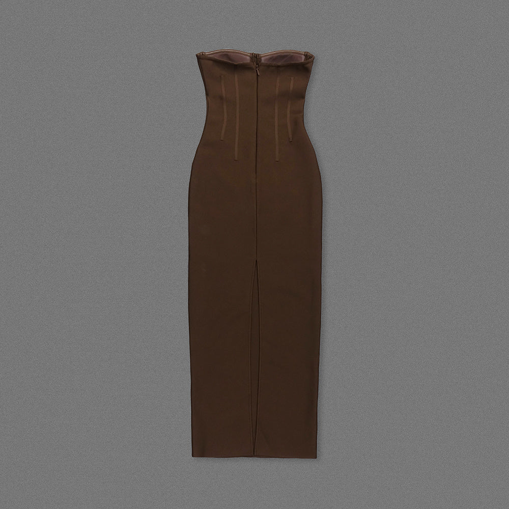 Espresso Brown Strapless Corset Maxi Gown