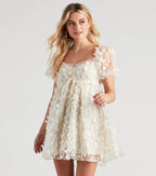 Butterfly Embellished Tulle A-Line Mini Dress (Ivory)