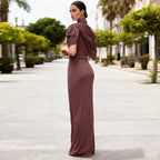 Ivory Satin A-line Evening Gown with Beaded Sweetheart Neckline