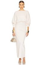 Ivory Dolman-Sleeve Blouson Waist Maxi Dress