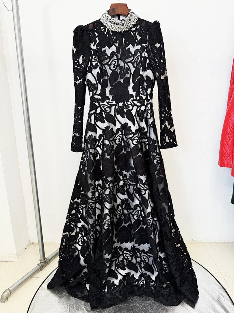 Luxury Black Satin Mermaid Evening Gown with Beading