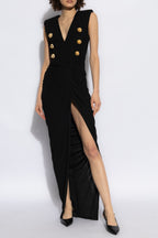 Black Double-Breasted Gold Button Gown