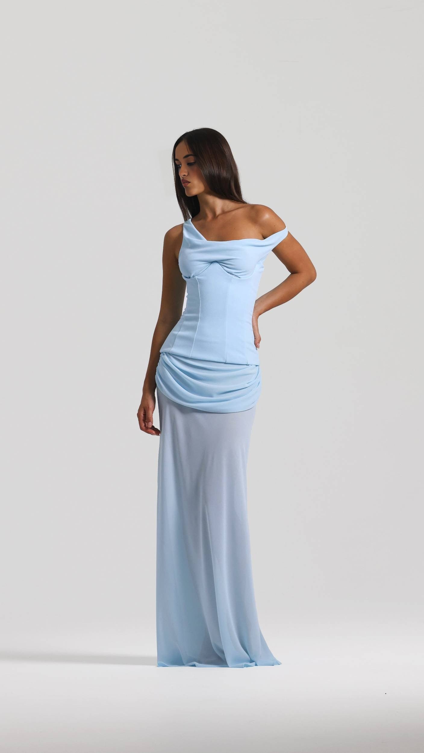 SS 2026 One-Shoulder Ruched Maxi Gown