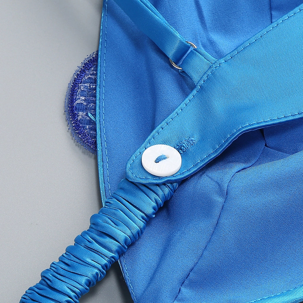 Black Satin Sequin A-Line Evening Gown with V-Neck & Open Back