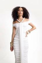 Black & White Off-Shoulder Braided Gowns