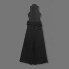 White Halter Neck Draped Waist Train Gown